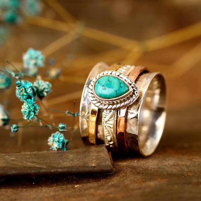 Bohemian Vintage Turquoise Plated Ring