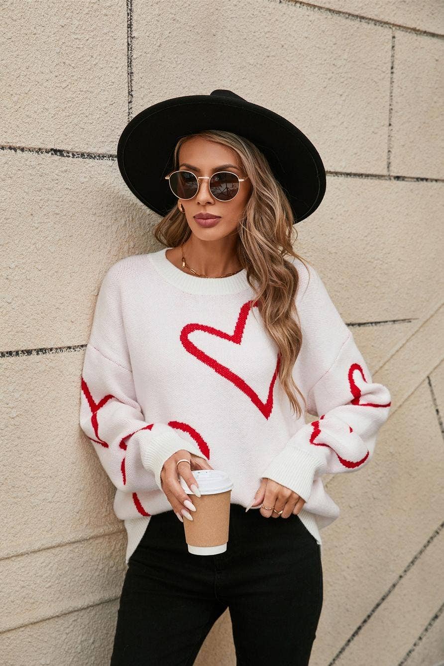 Heart Print Pullover Sweater