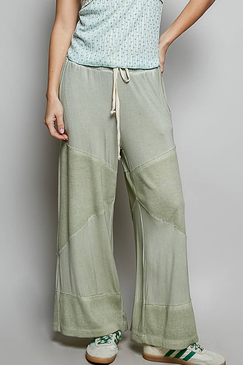 Contrast ribbed elastic waist casual knit culottes pants