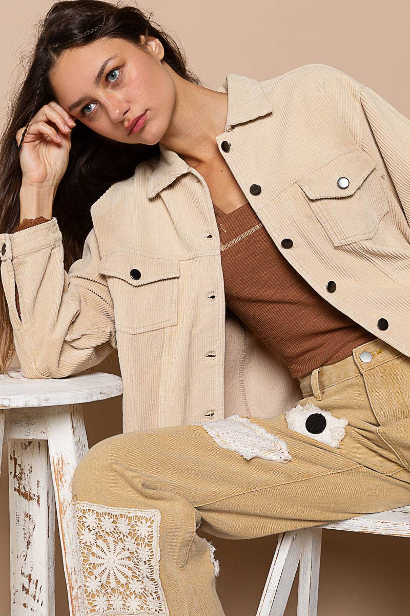 Pocket Front Button Down Corduroy Trucker Jacket