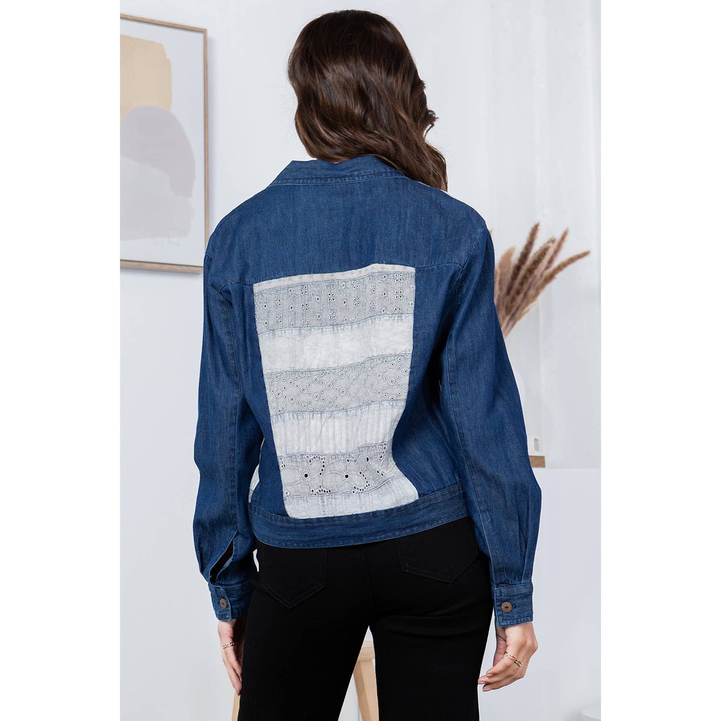 Cowgirl Chic: Cropped Denim Jacket With Printed Patchwork