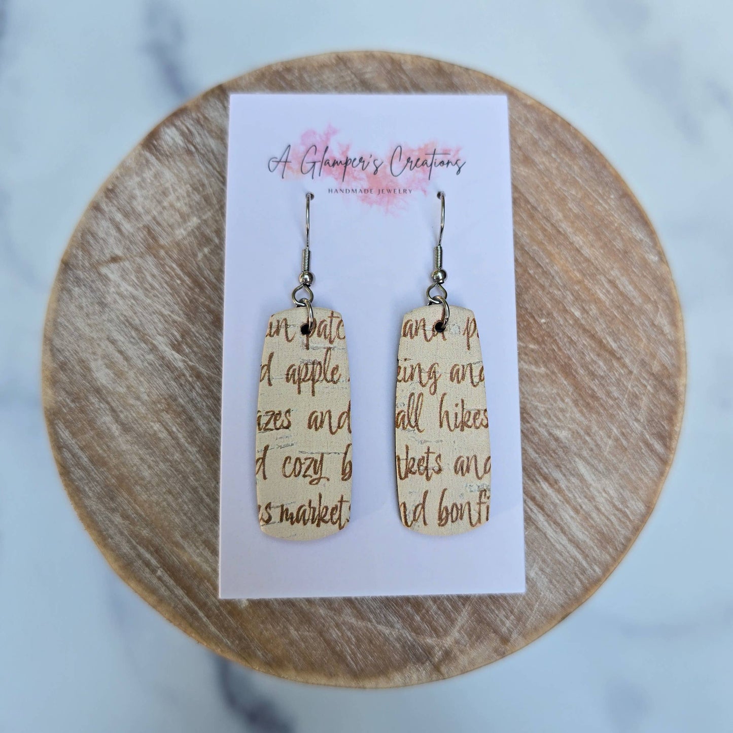 Fall Words Mini Bar Leather Earrings