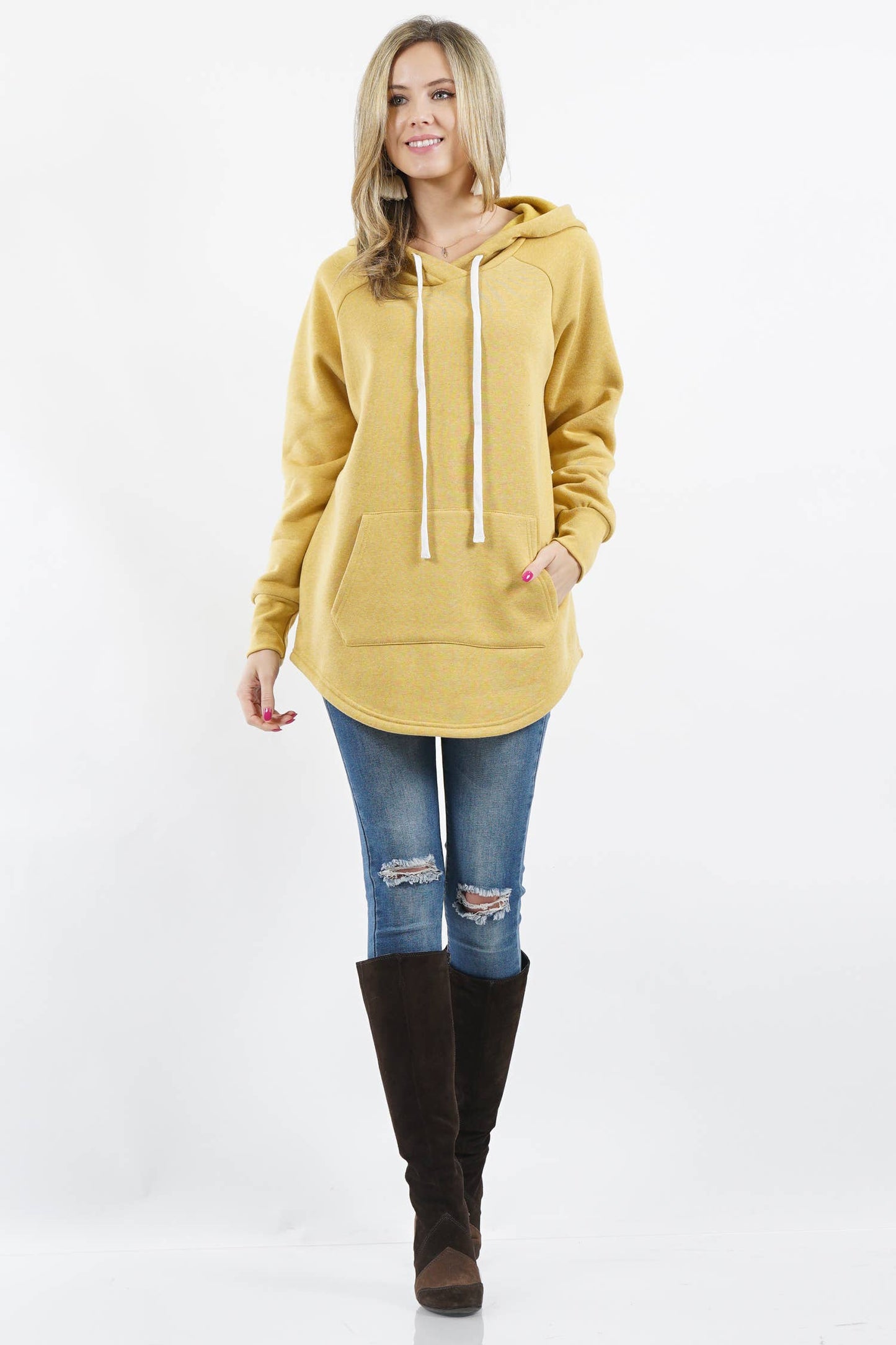 Kangaroo pocket fleece hoodie: Heather Green- Small