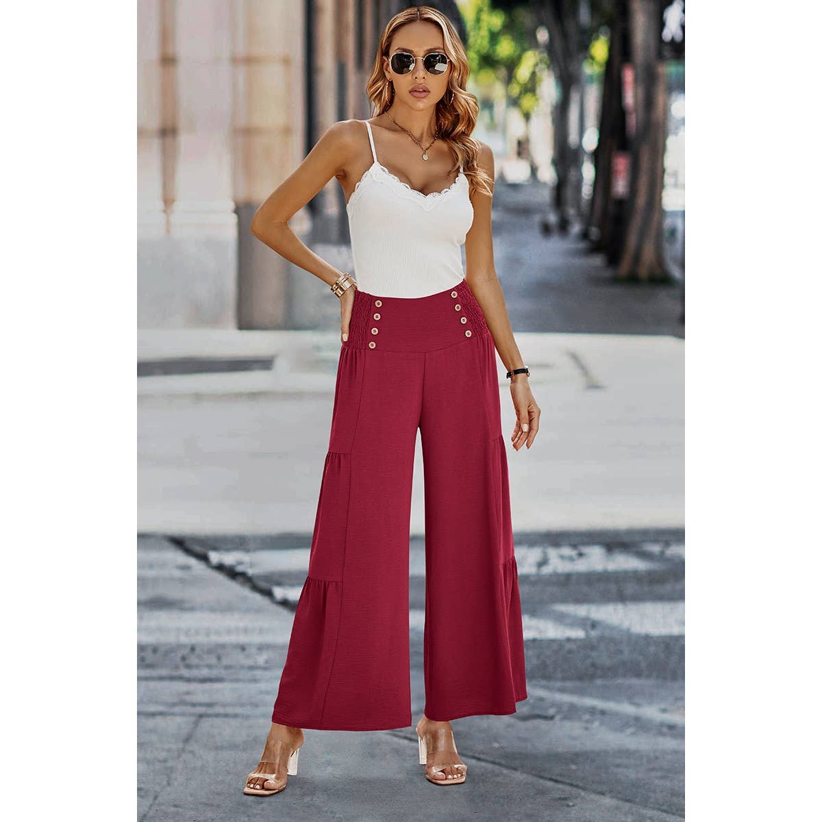Elastic High Waist Wide Leg Long Palazzo Pants