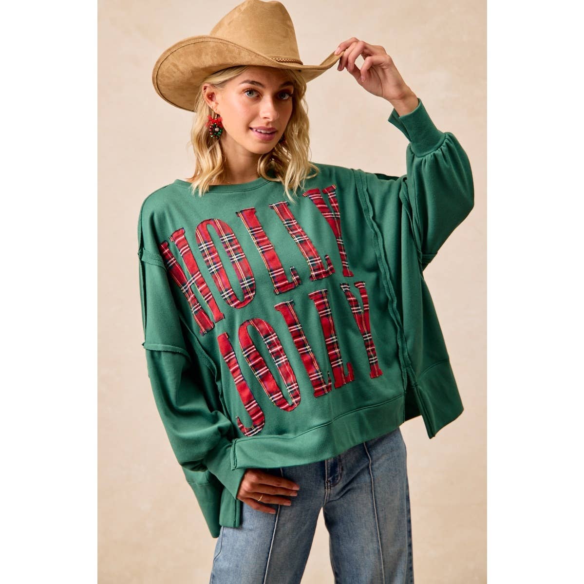 Christmas Plaid Holly Jolly  Sweatshirt