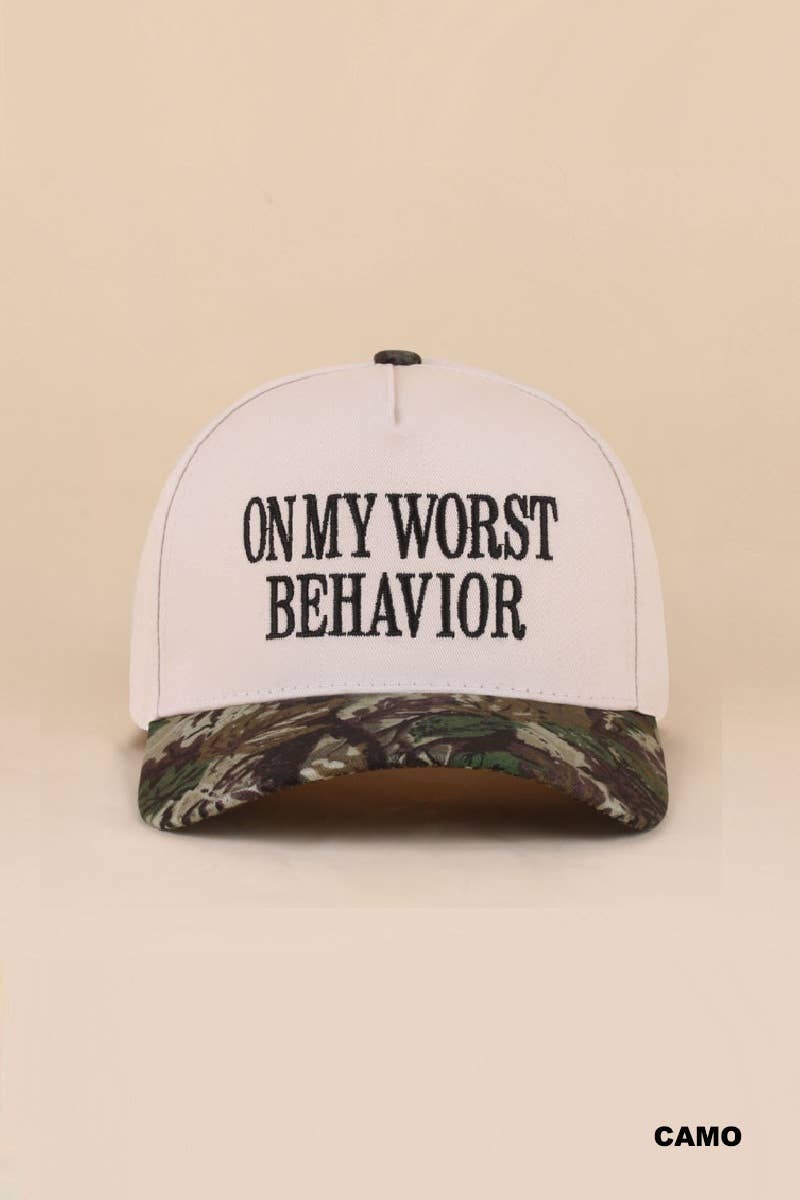 On My Worst Behavior Two Tone Canvas Cotton Cap: BLACK