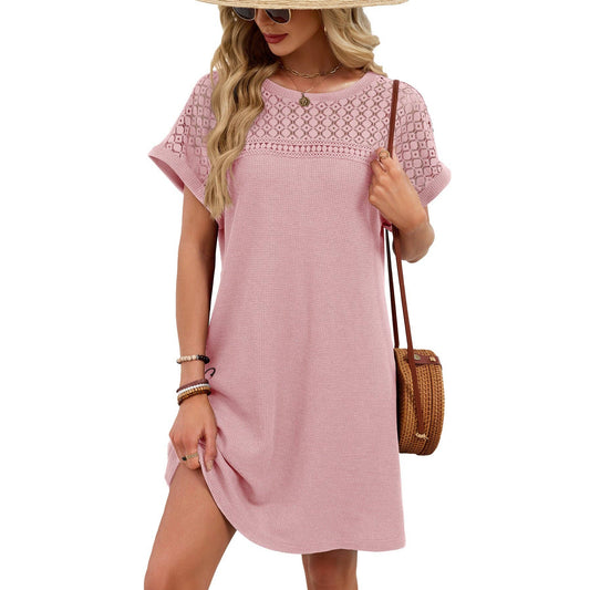 Lace Patchwork Casual Short Sleeve Loose Dress