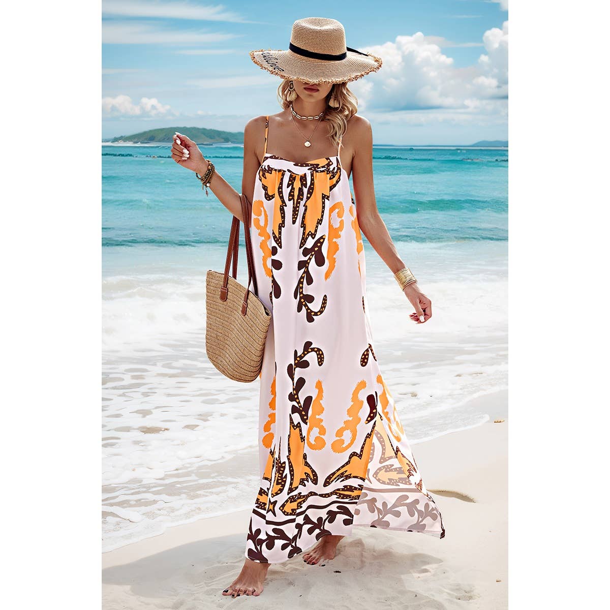 Cross Back Sleeveless Printed Tank Loose Dress