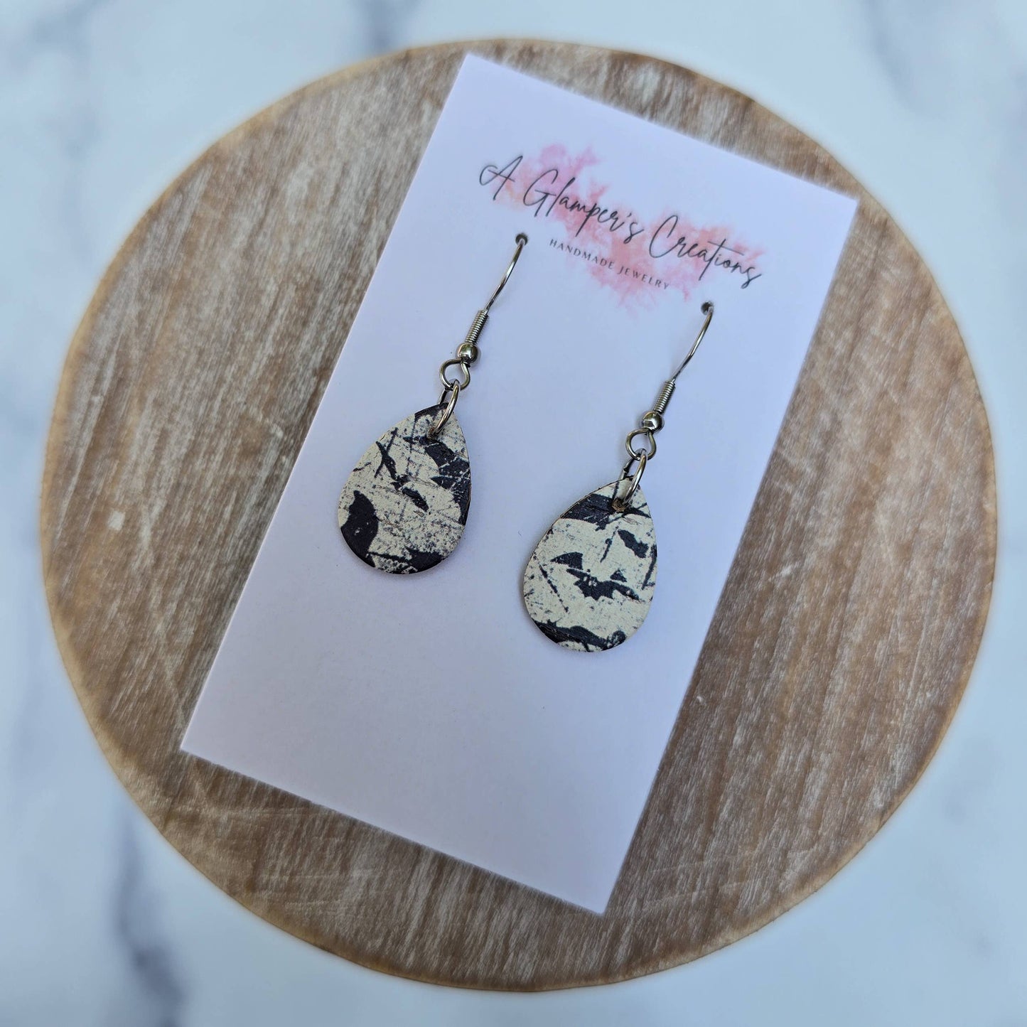 Halloween Faded Bats MINI Teardrop Leather Earrings