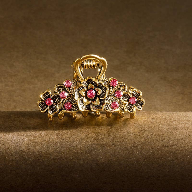 Vintage Boho Gems Flower Hair Claw Clip