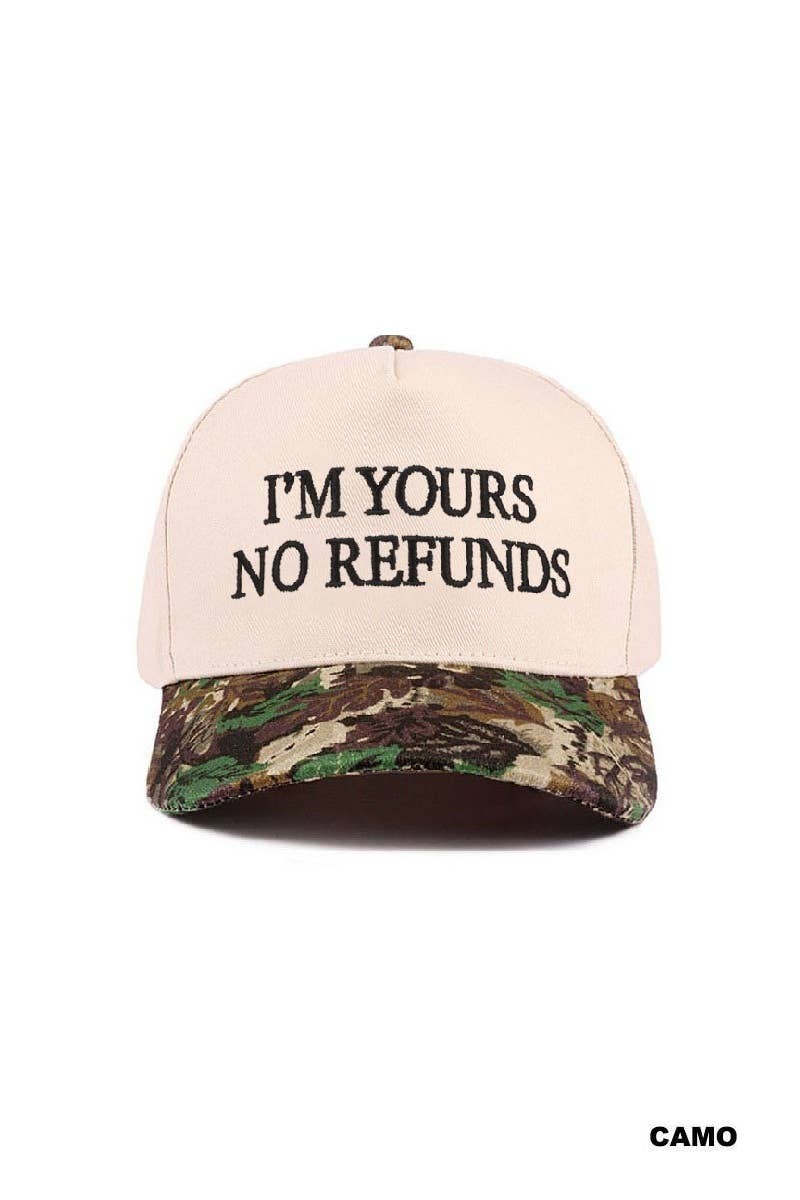 I'm Yours No Refunds Two Tone Canvas Cotton Cap: COW