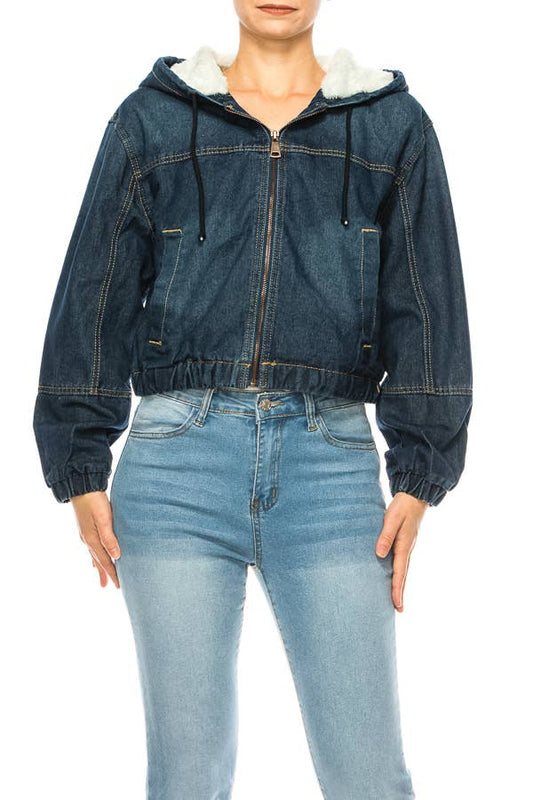 Women's Hooded denim jacket with fleece lining