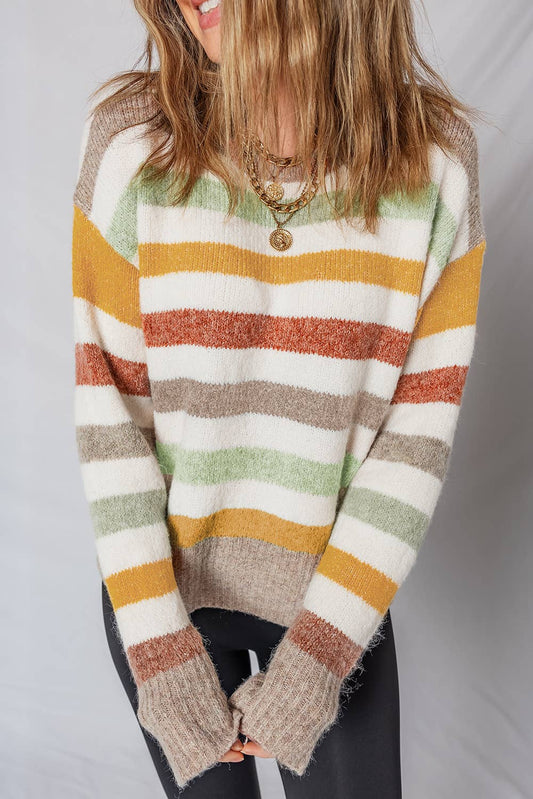 Stripe Crew Neck Drop Shoulder Sweater