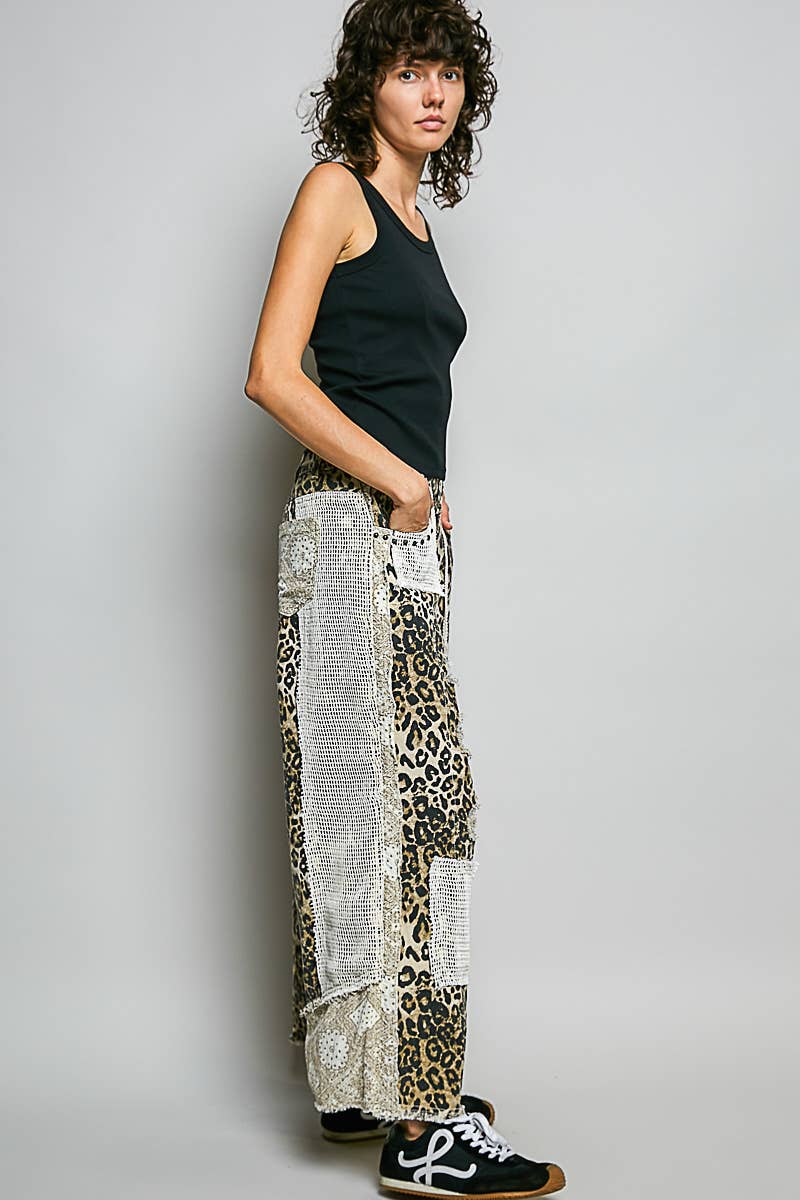 Stud Detail Woven Denim Pants