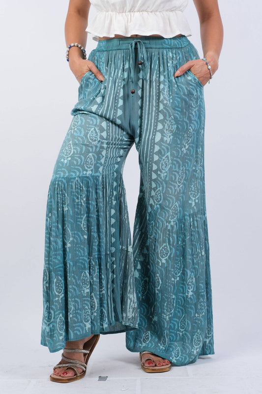 Seaside Blockprint Flared Pants