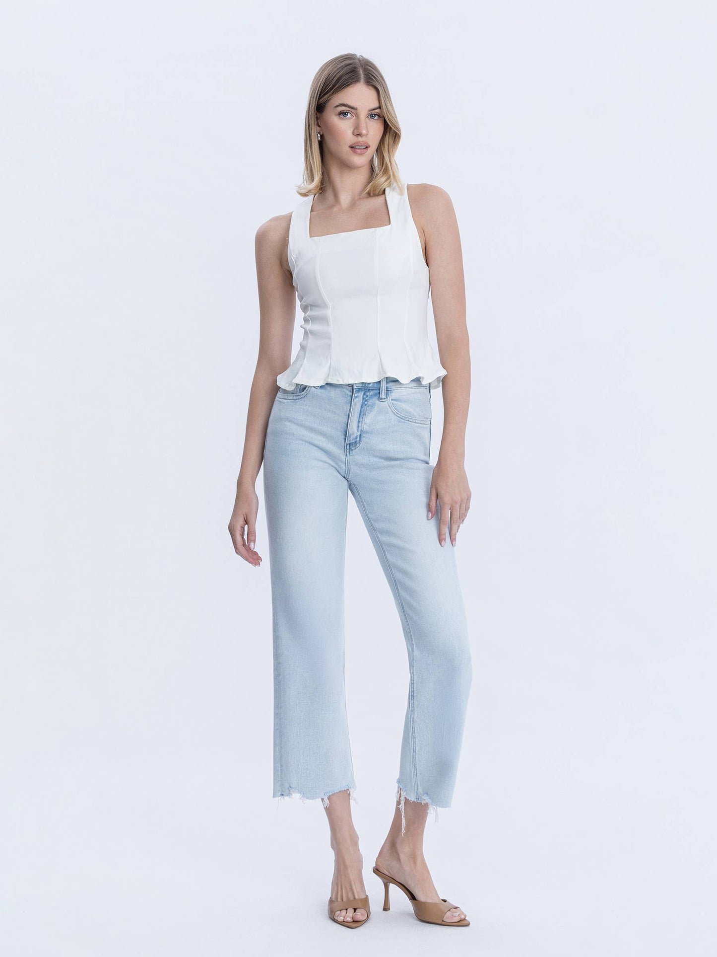 Vervet by Flying Monkey Meritorious High Rise Light Wash Slim Wide Capri Jeans