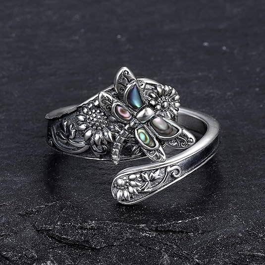 Bohemian Turquoise Dragonfly Sunflower Open Ring