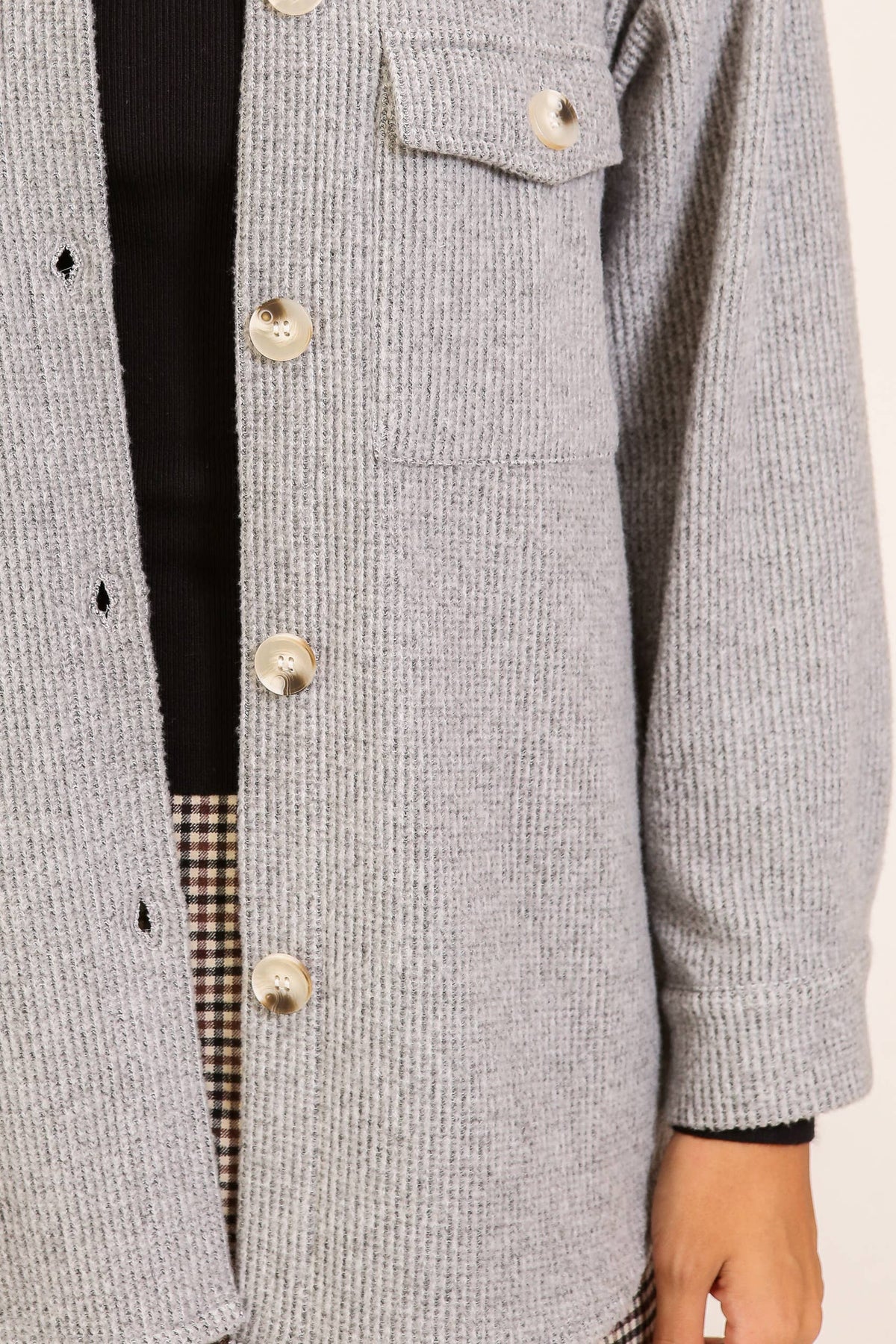 Brushed Waffle Button-Up Shacket: OATMEAL