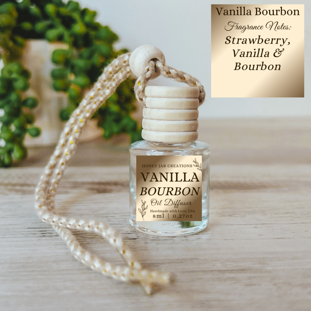 Hanging Car Diffuser | Vanilla Bourbon | Made in USA: Square Bottle