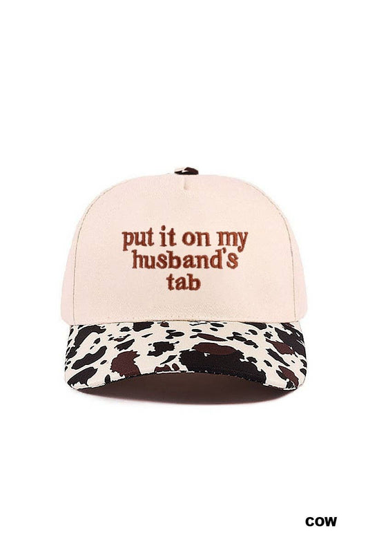 Put It On My Husband's Tab Two-tone Canvas Cotton Cap: COW