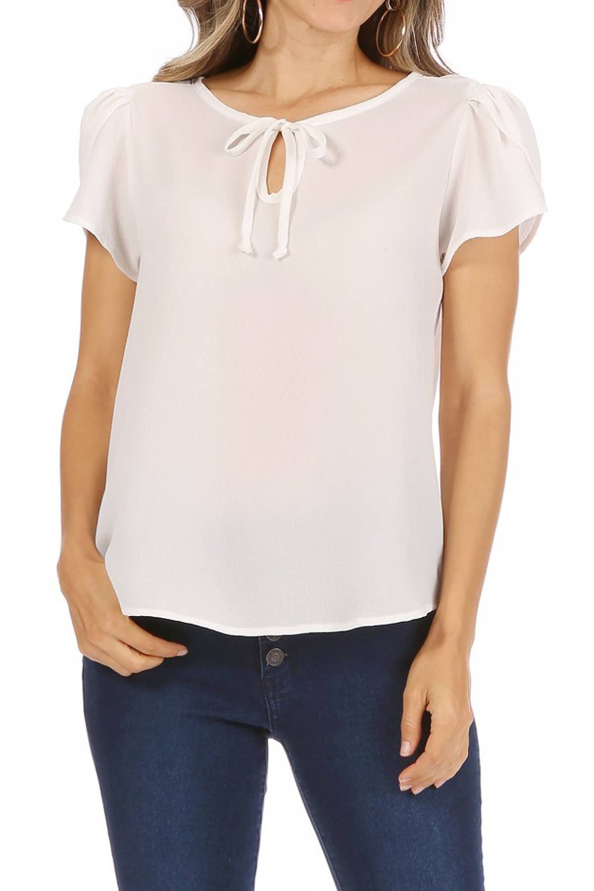 Women's Casual Solid Sleeve Tie Round Neck Shirt