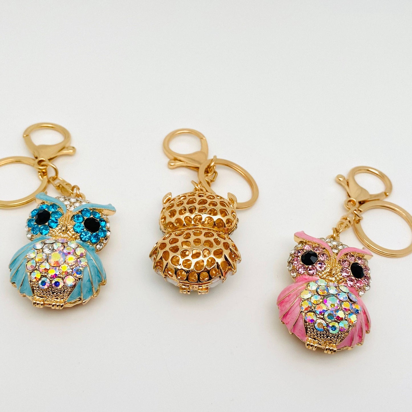 Cute Rhinestone Owl Keychain Creative Bag Pendant: Blue