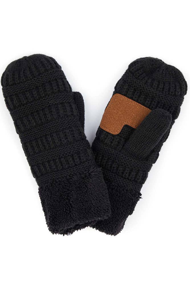 C.C Solid Color Knitted Mitten Gloves: Beige