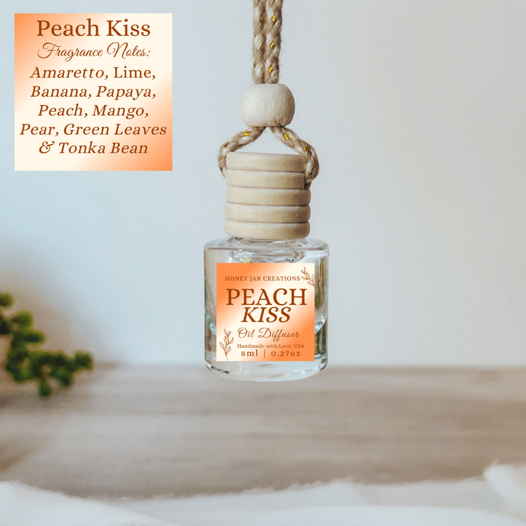 Hanging Car Diffuser | Peach Kiss | Made in USA: Square Bottle