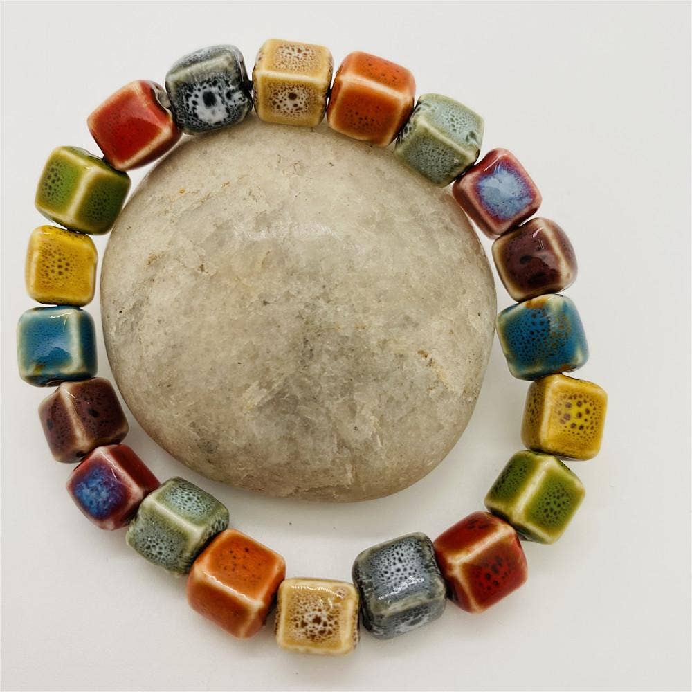Colored Glazed Ceramic Elastic Bracelets