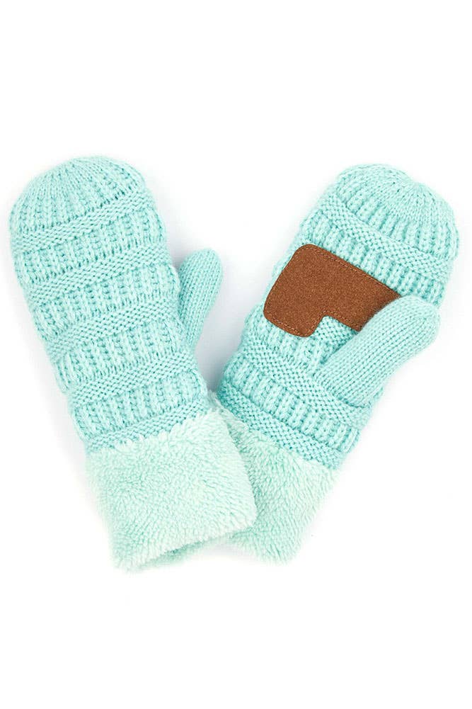 C.C Solid Color Knitted Mitten Gloves: Light Melange Gray