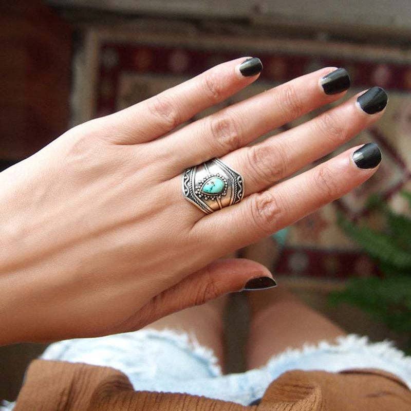 Boho Turquoise  Metal Ring