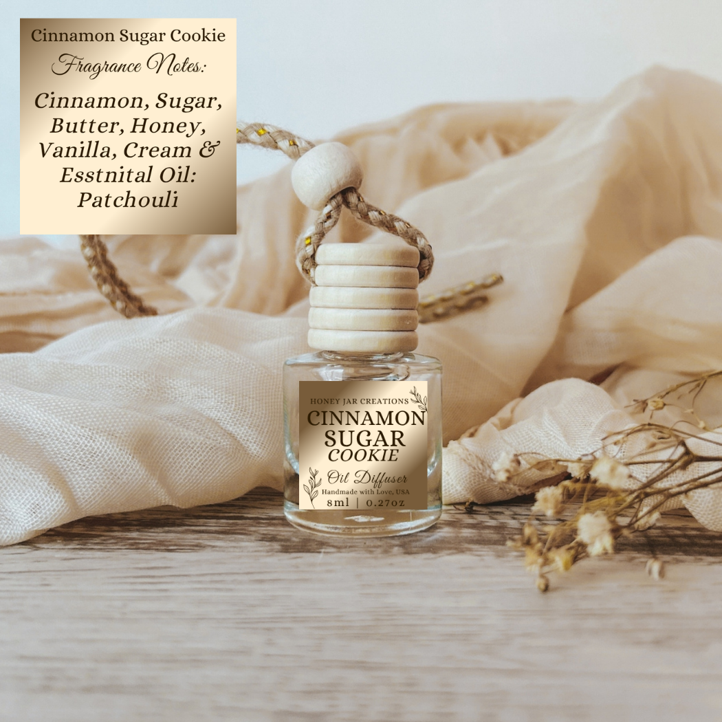 Hanging Car Diffuser | Cinnamon Sugar Cookie | Made in USA: Round Bottle