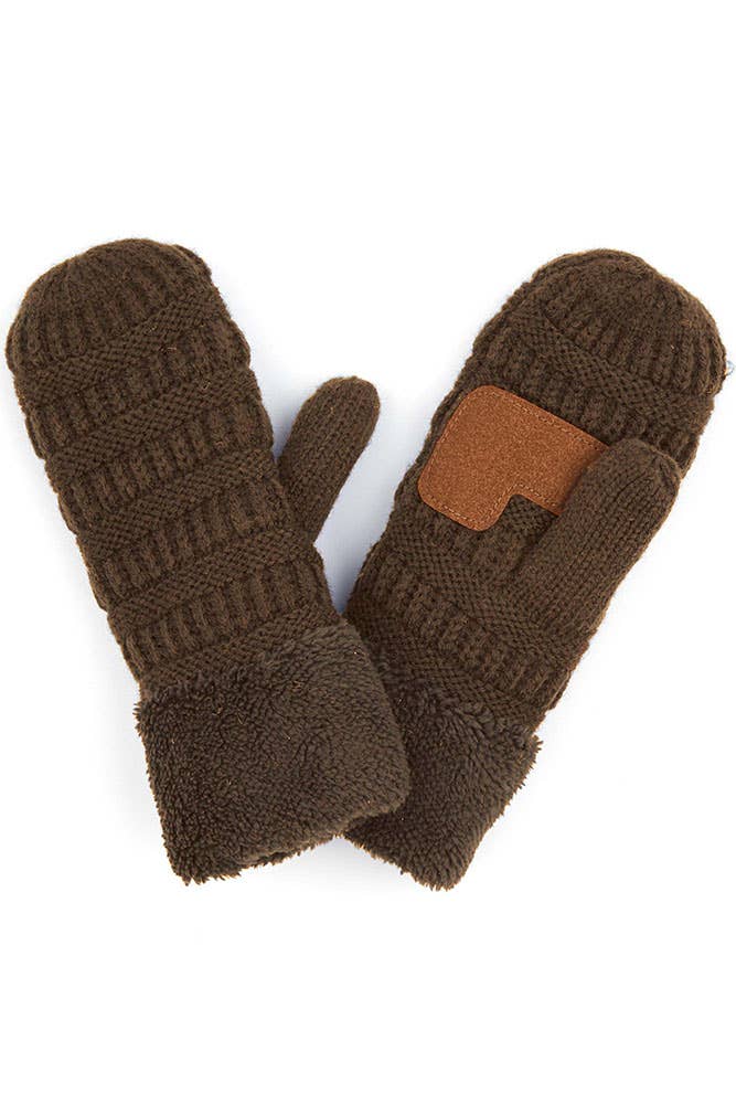 C.C Solid Color Knitted Mitten Gloves: Beige