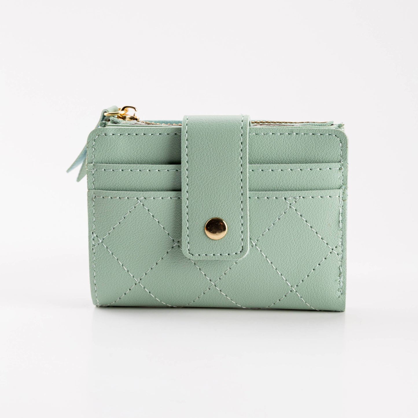Compact Diamond-Stitched Pattern ID Window Wallet