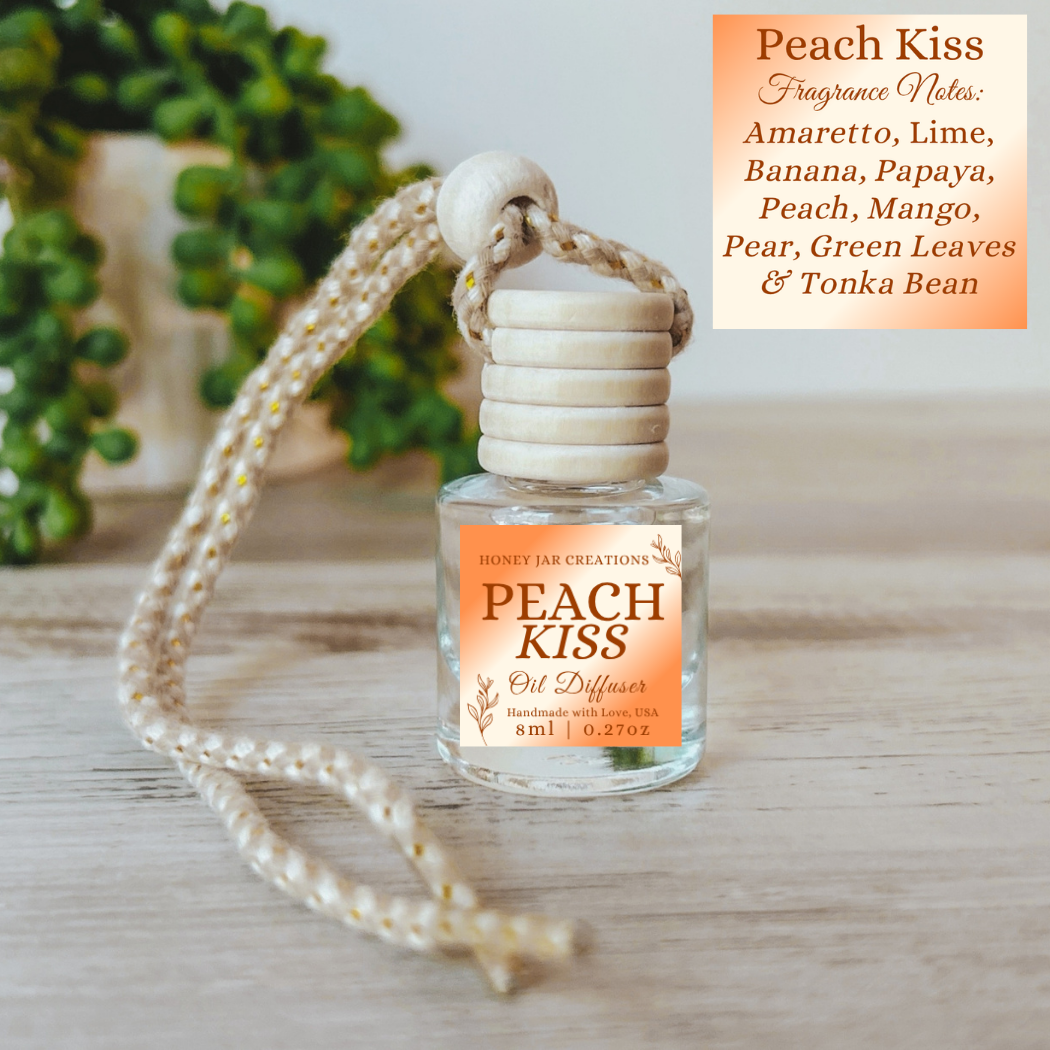 Hanging Car Diffuser | Peach Kiss | Made in USA: Square Bottle
