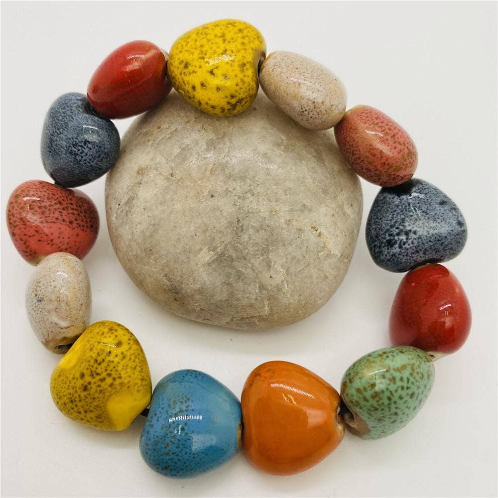 Colored Glazed Ceramic Elastic Bracelets