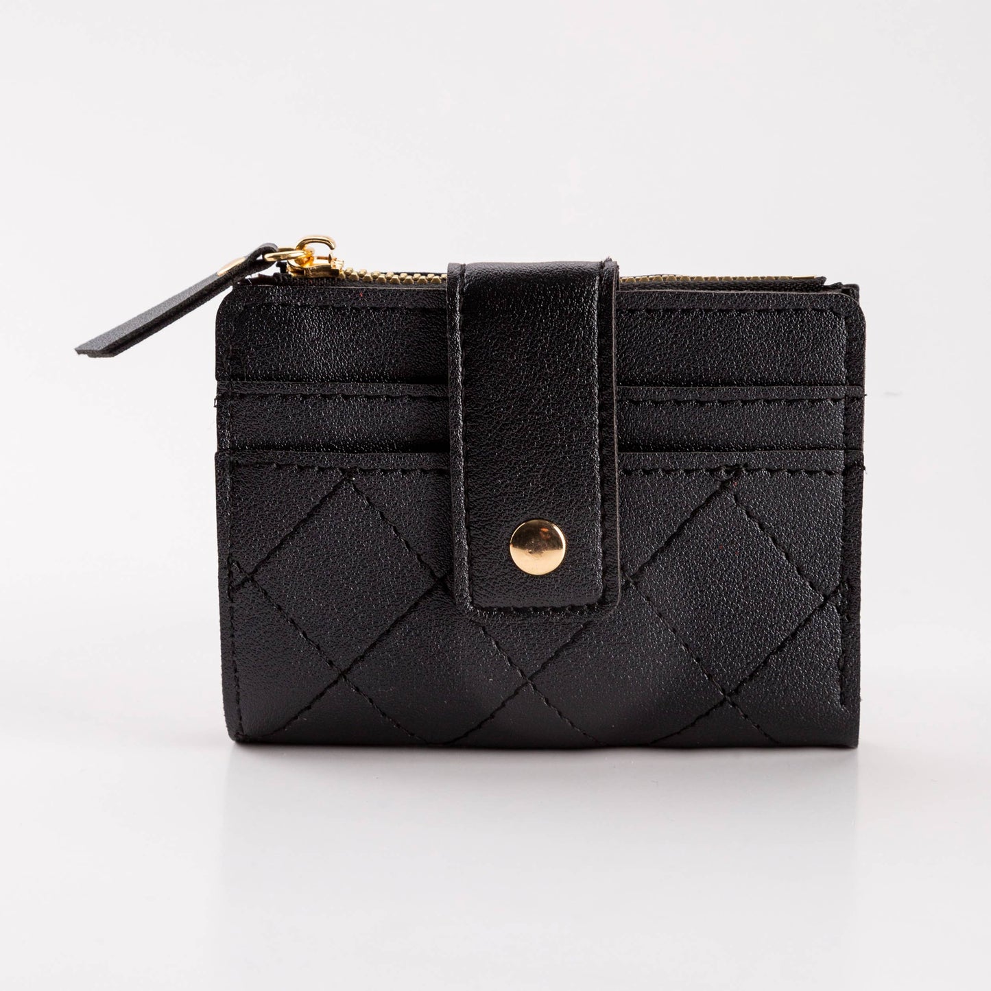 Compact Diamond-Stitched Pattern ID Window Wallet