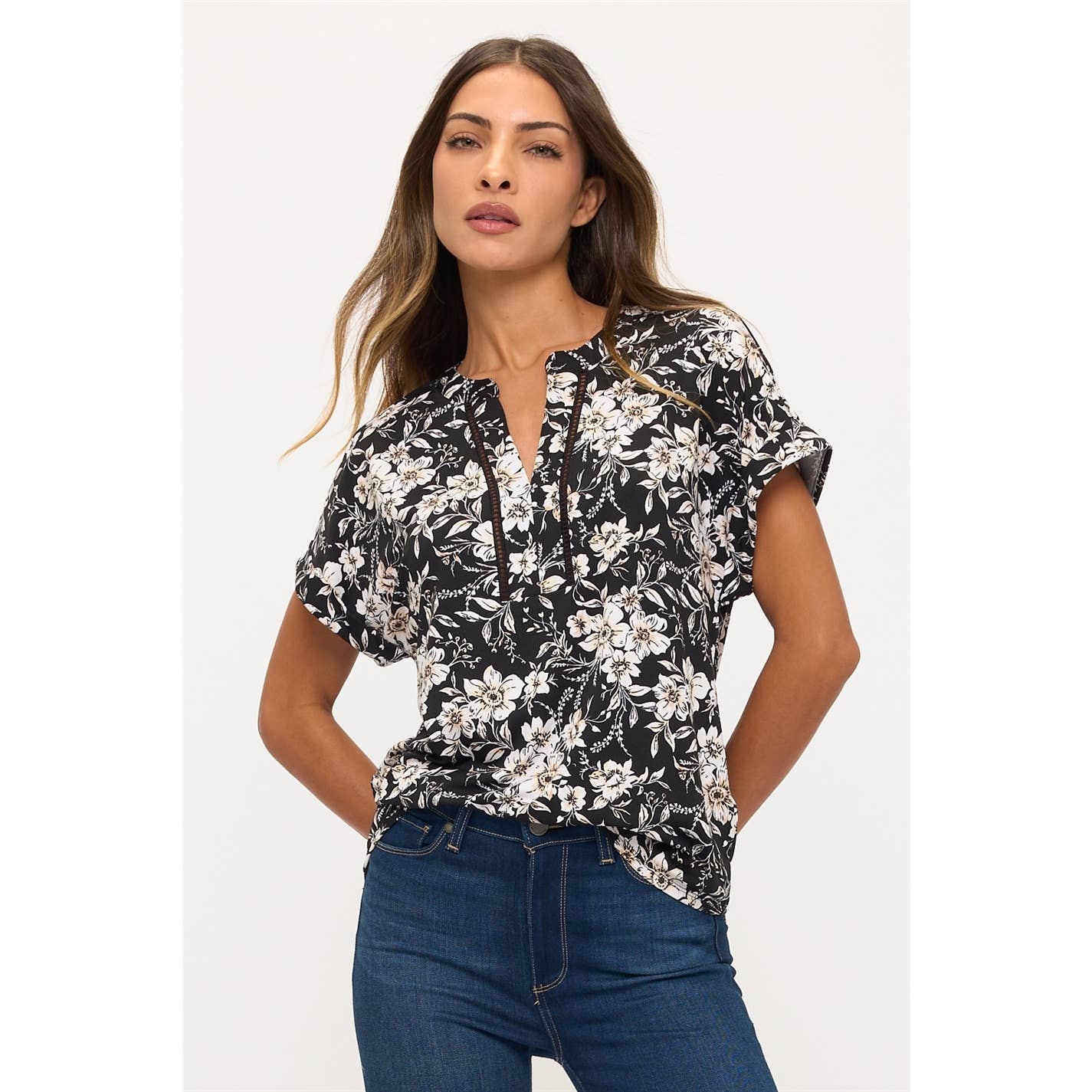 Floral Print Stretchy Knit Top