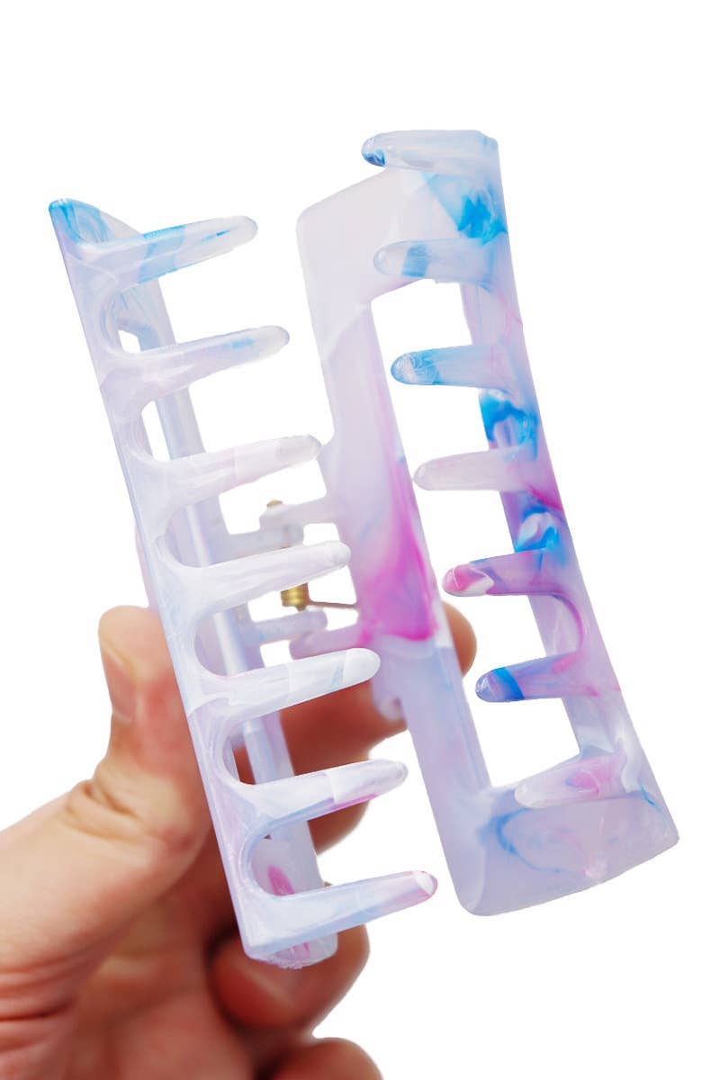 Glossy Marble Tie Dye Wide Block Hair Claw Clip