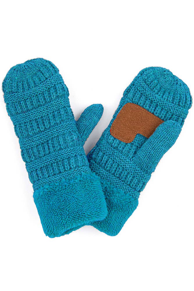 C.C Solid Color Knitted Mitten Gloves: Beige