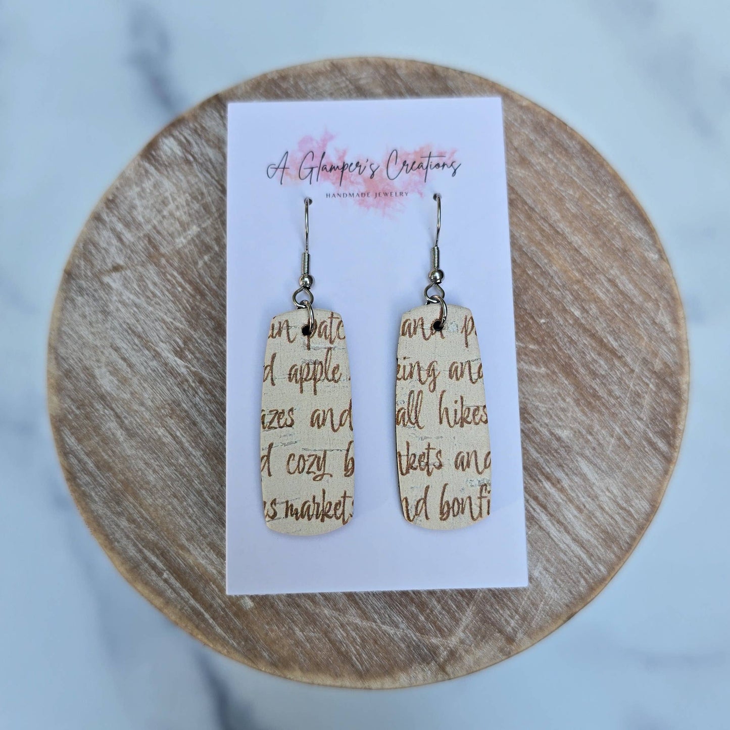 Fall Words Mini Bar Leather Earrings