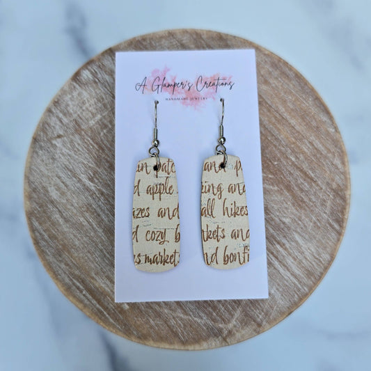 Fall Words Mini Bar Leather Earrings
