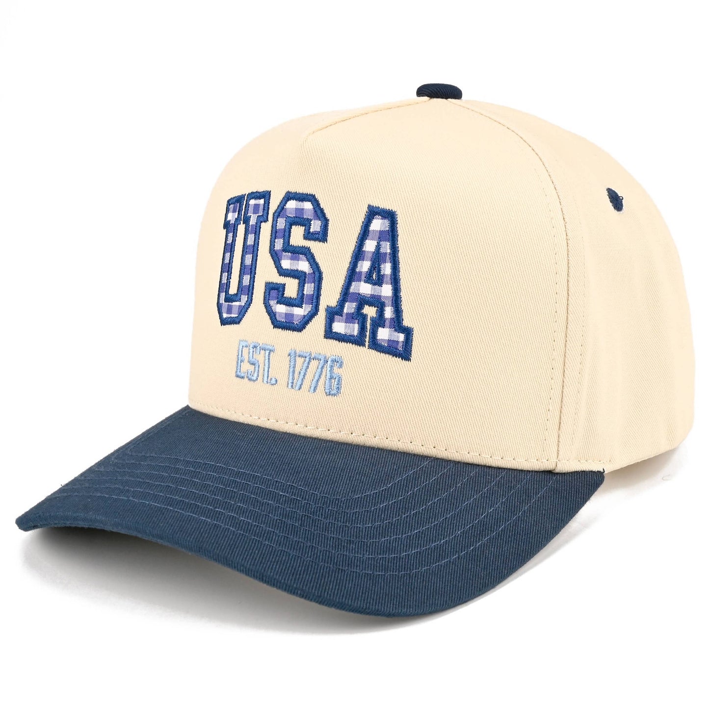 C.C Gingham Check USA EST 1776 Letter Two Tone Trucker Hat