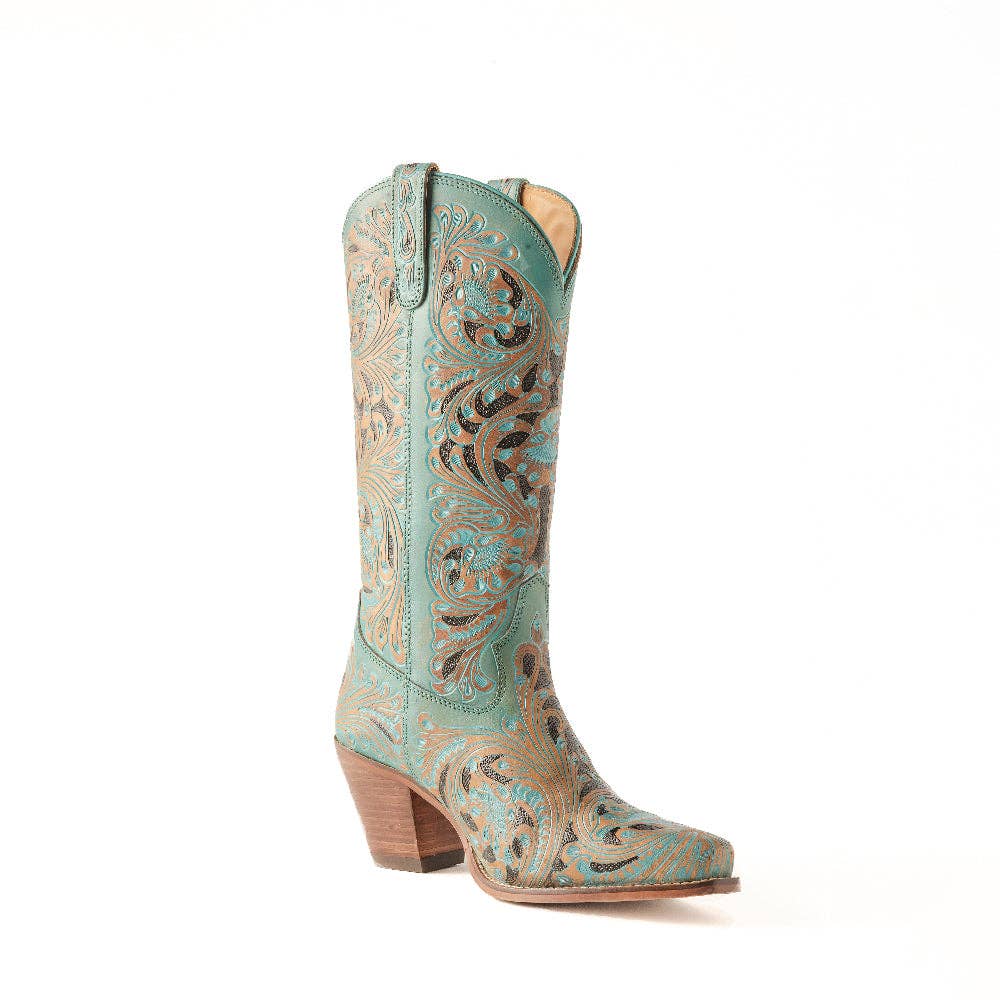 Kasiopeah Hand-tooled Boots in Turquoise: Turquoise / 9