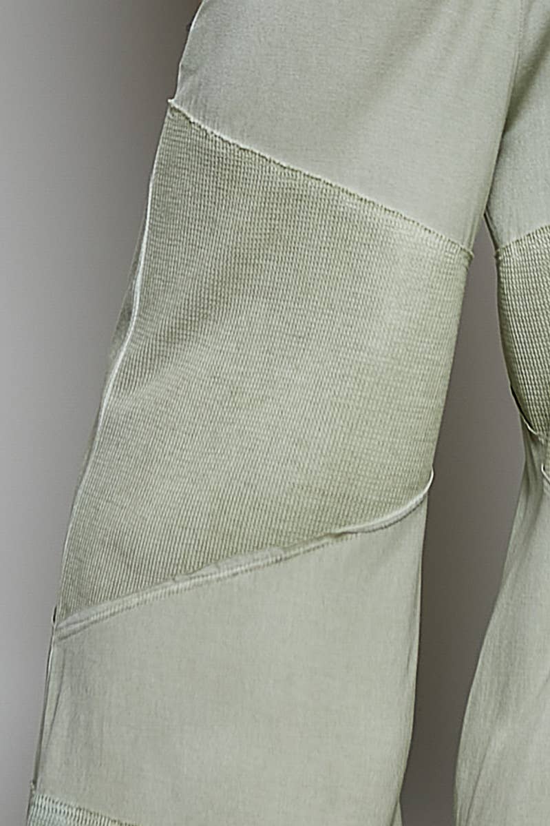 Contrast ribbed elastic waist casual knit culottes pants