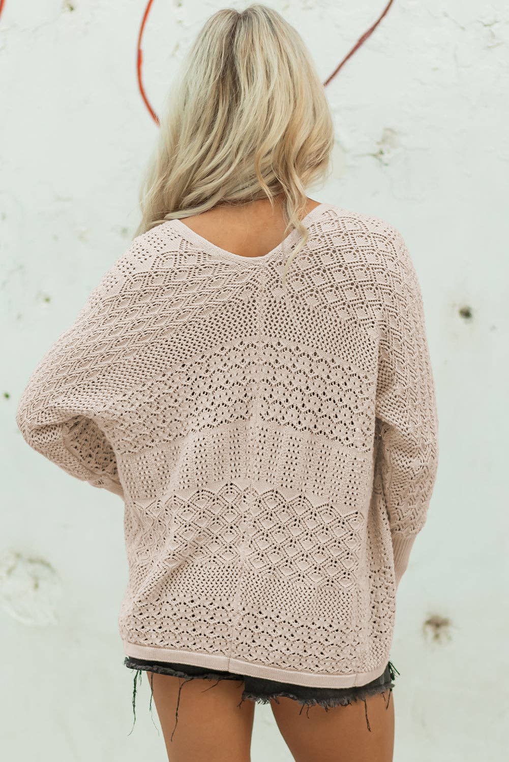 Redwood Burl Mix Pattern Hollowed Knit Open Front Cardigan