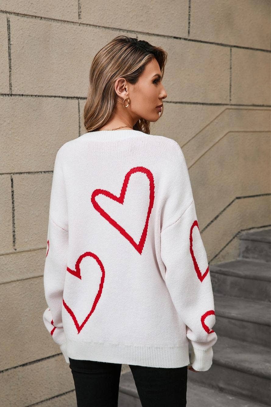 Heart Print Pullover Sweater