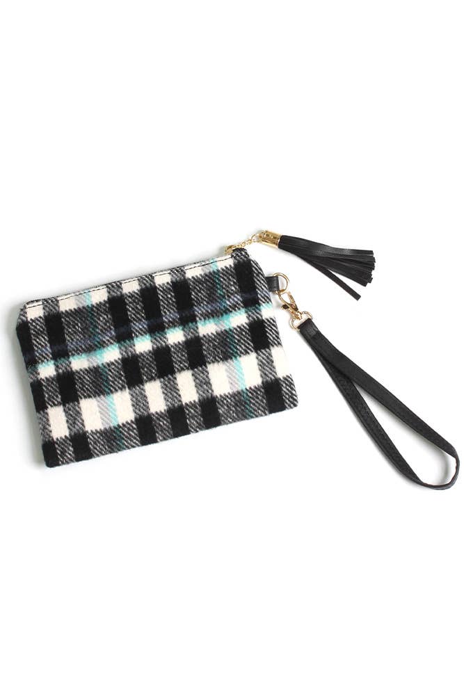 Plaid Pattern Pouch Bag with Wristlet