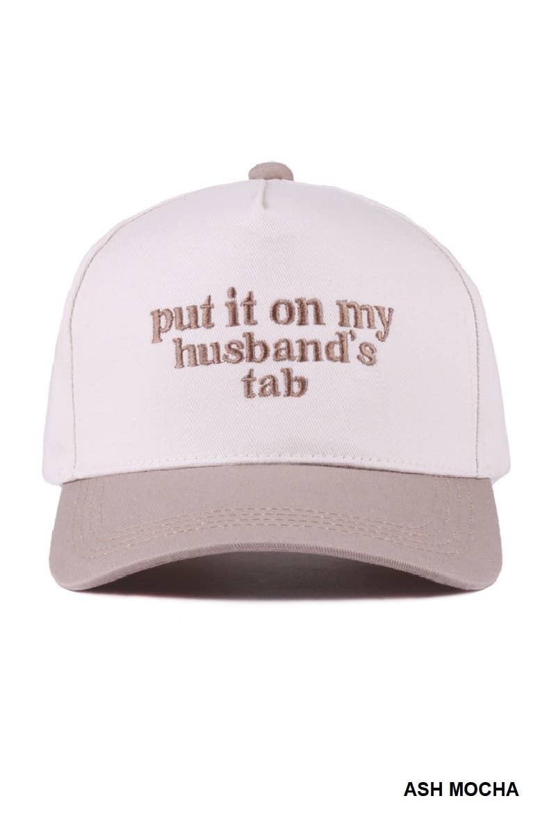 Put It On My Husband's Tab Two-tone Canvas Cotton Cap: COW