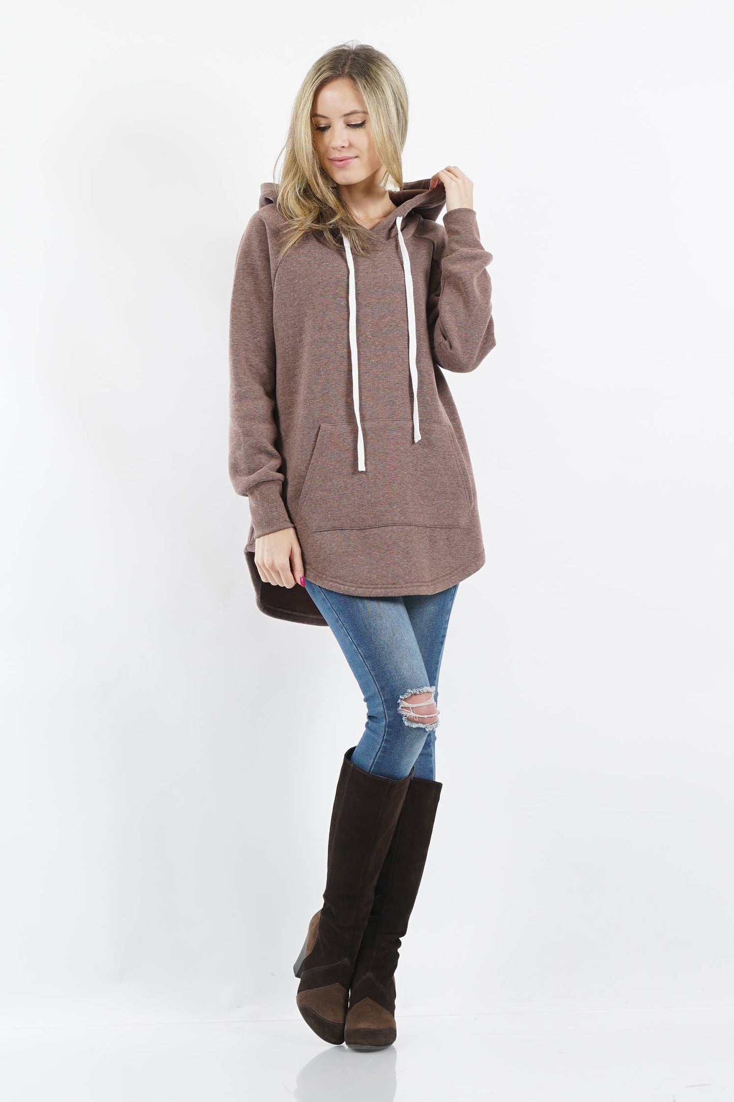 Kangaroo pocket fleece hoodie: Heather Green- Small